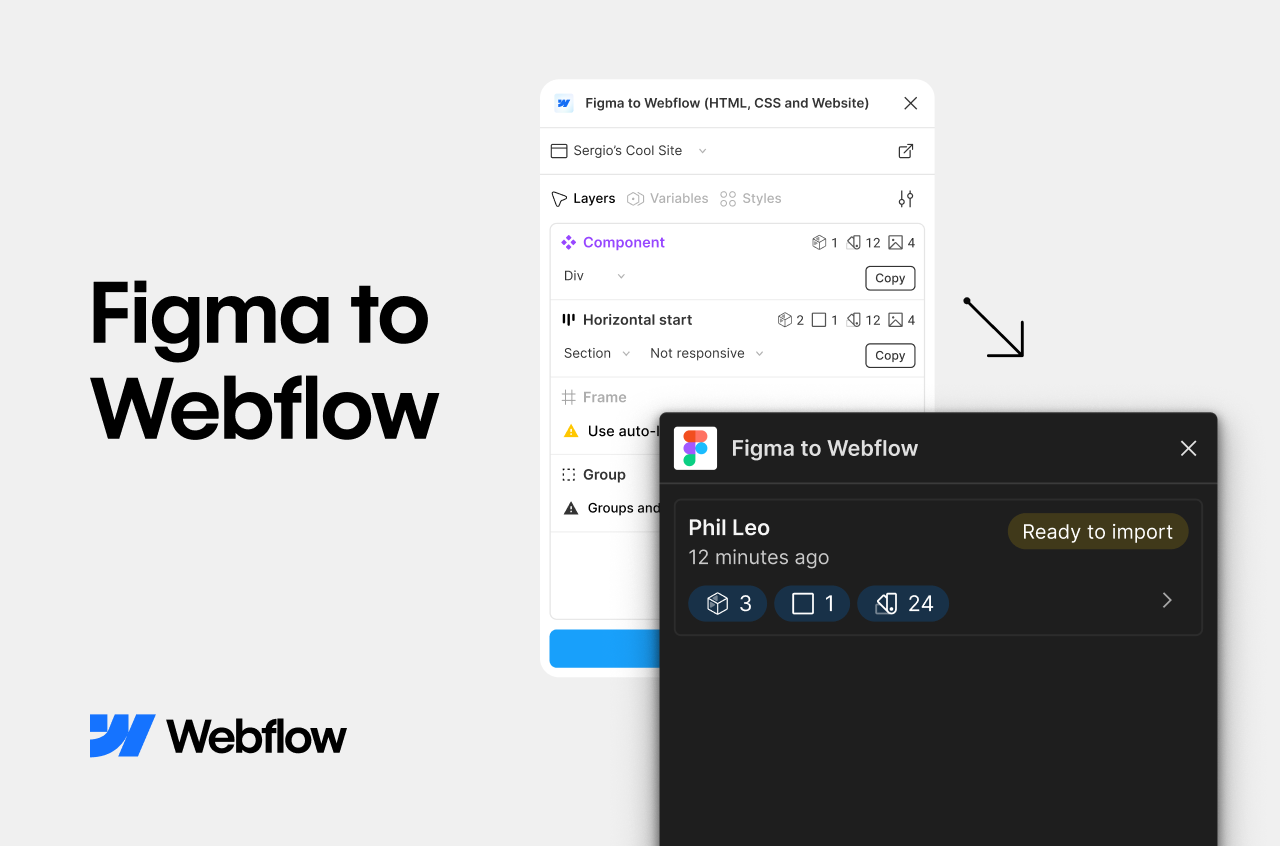 Sync components, elements, variables, and styles from Figma to Webflow