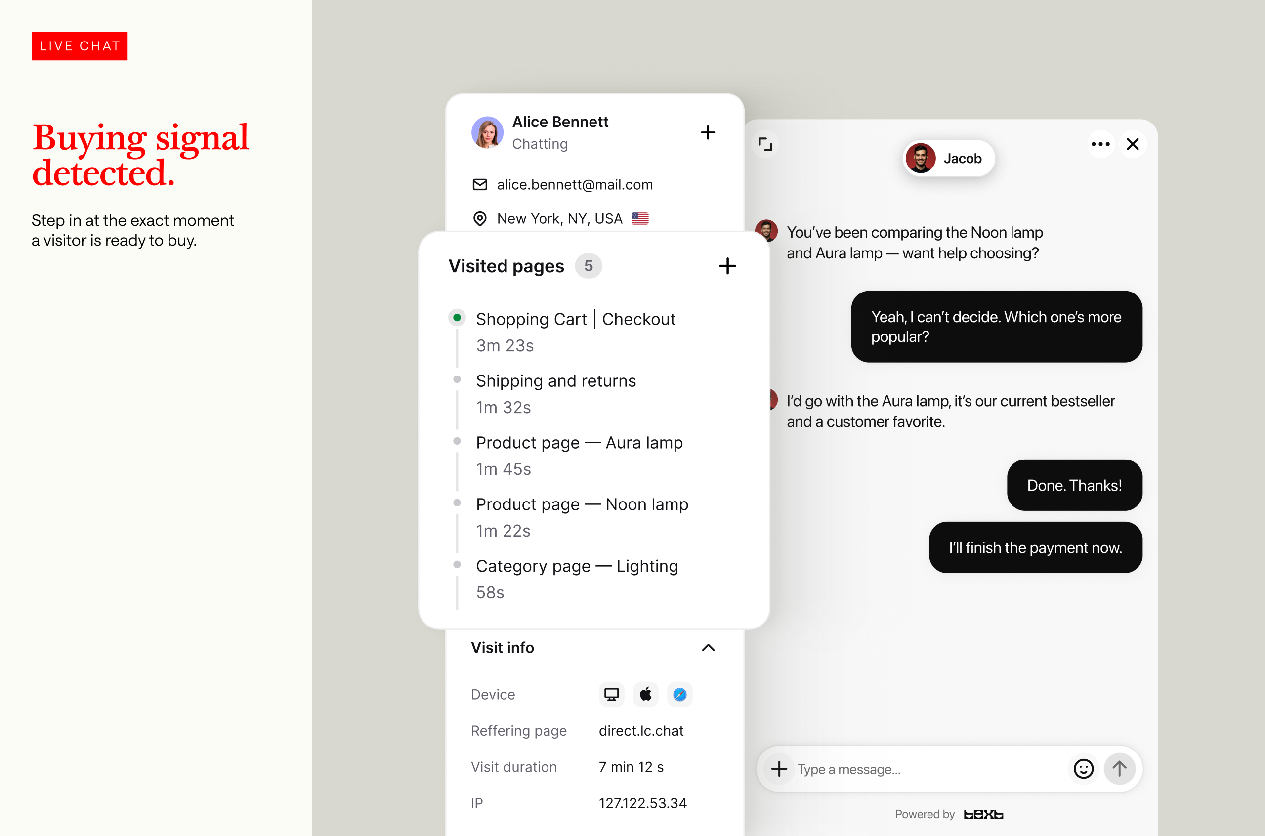 Live chat - identifies buying signals and turns visitors into leads