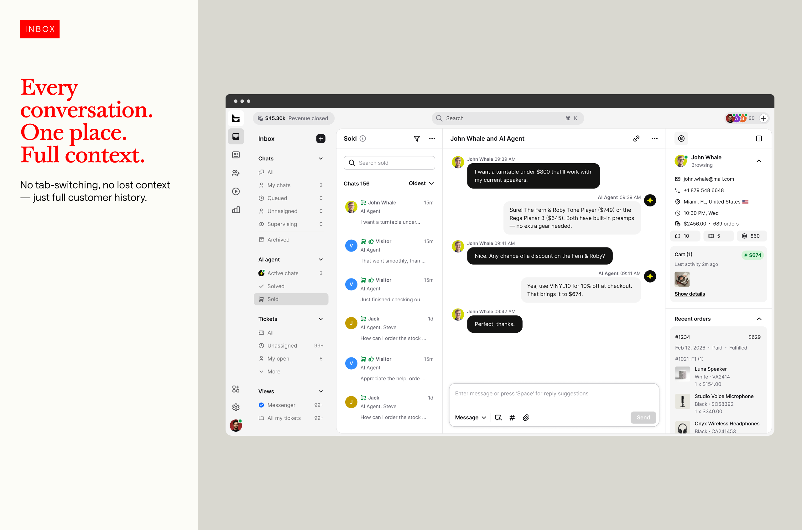 Inbox and user management - every conversation in one place