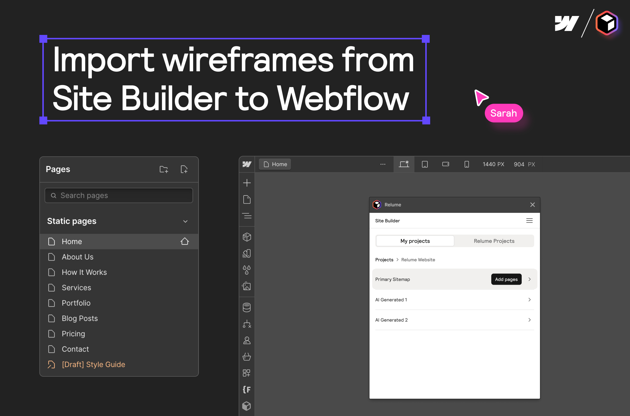 Import wireframes from Site Builder to Webflow