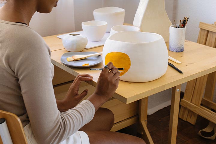 garden with clay planters