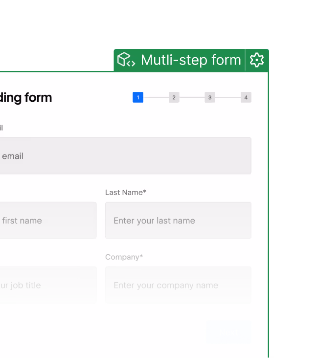 A screenshot of a multi-step form code component.